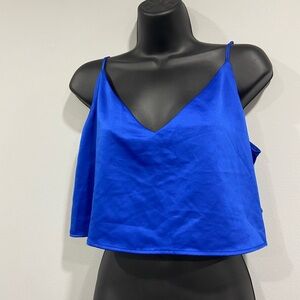 Blue satin crop tank